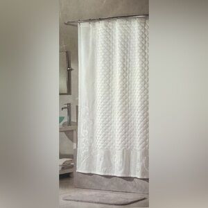 Ultimate Luxury Fine Linens Florence White Shower Curtain popcorn and Embroidery